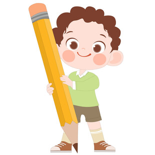 卡通风可爱男孩拿着铅笔写字儿童