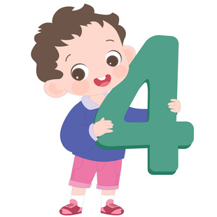 卡通可爱数学课男孩抱着数字4