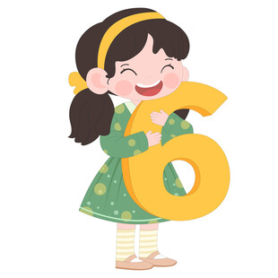 卡通可爱数学课女孩抱着数字6