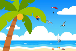 蓝天白云椰子树