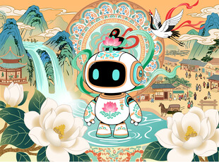 中国风机器人置身中式奇幻场景