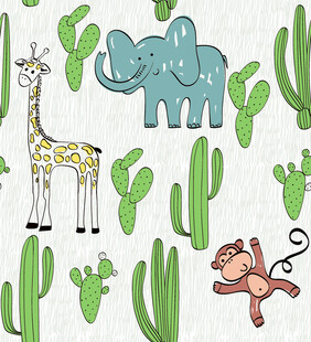 动物与仙人掌的趣味插画