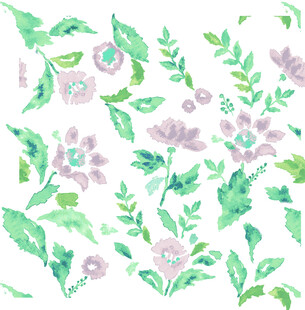 清新手绘花卉绿叶图案