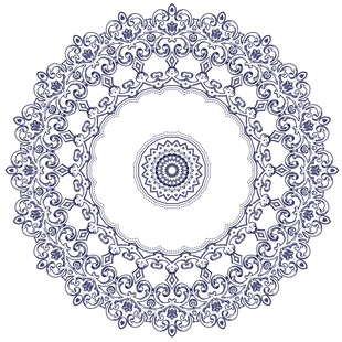 圆形蓝色青花纹