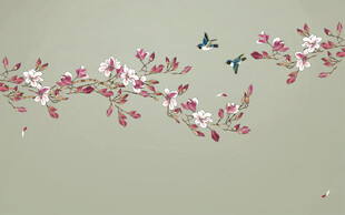 新中式工笔花鸟玉兰花背景
