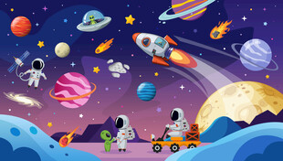 卡通太空宇航员星球宇宙飞船背景