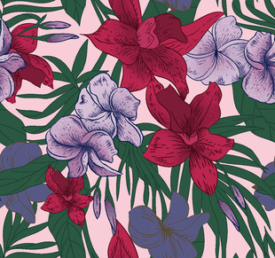 热带花卉图案色彩绚丽