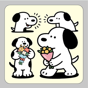 拿手捧花的白色大耳狗动物丝巾