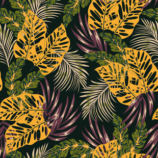 热带植物花纹图案无缝四方连续