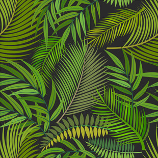 热带风情绿叶图案背景数码印花无