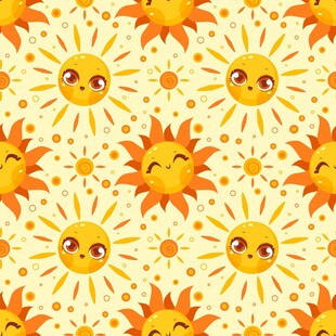可爱笑脸太阳无缝图案
