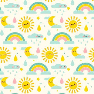 可爱天气元素无缝图案