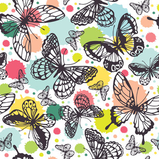 多彩手绘蝴蝶图案背景