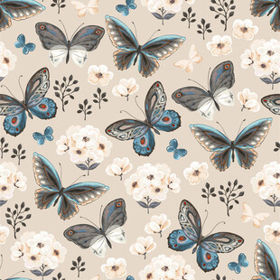 蝴蝶花卉图案的精美织物数码印花