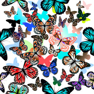 多彩蝴蝶图案背景四方连续数码