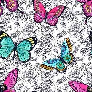 多彩蝴蝶与花卉图案背景