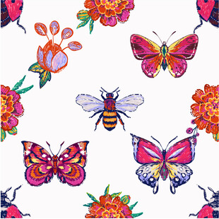 多彩蝴蝶无缝图案背景数码印花