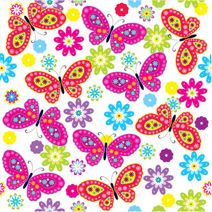 多彩蝴蝶与花朵图案背景