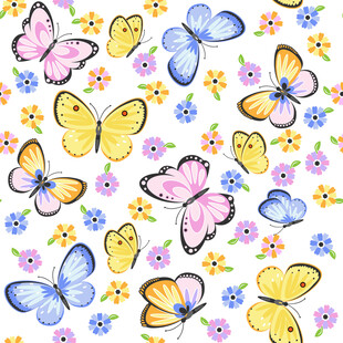 蝴蝶花朵图案背景数码印花
