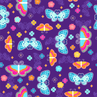 梦幻蝴蝶花卉图案背景数码印花