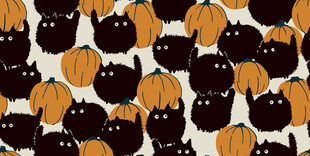 黑猫南瓜图案无缝背景图