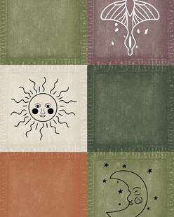 手绘风神秘图案拼接