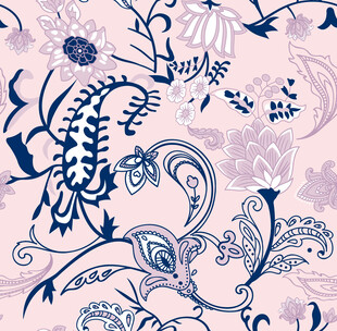 蓝粉花卉植物装饰图案