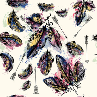 多彩羽毛插画图案设计数码印花