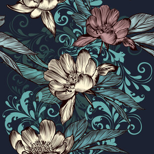 复古花卉藤蔓图案背景数码印花