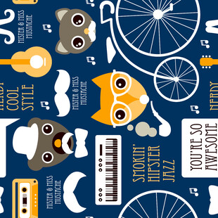 多彩复古风物件图案设计卡通