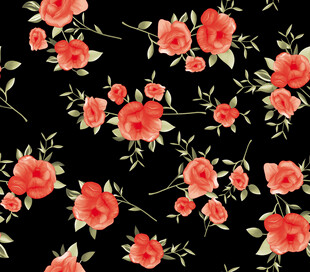 黑色底红色花卉图案