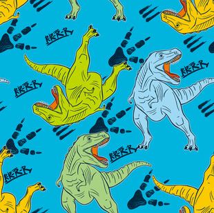 恐龙图案的蓝色背景布料
