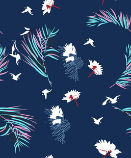 深蓝底花卉飞鸟图案设计