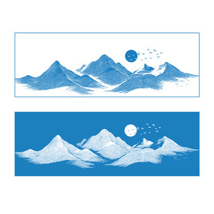 线条山水画矢量图