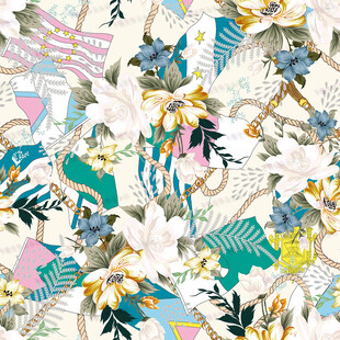 多彩花卉几何图案印花