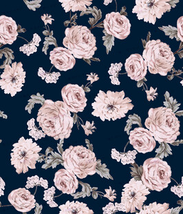 深蓝色底浪漫花卉图案