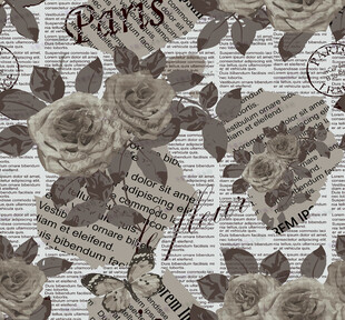 复古玫瑰报纸风图案背景