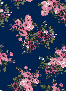 深蓝色底粉色花卉图案