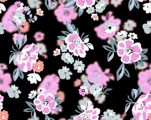 黑色底粉色花卉图案