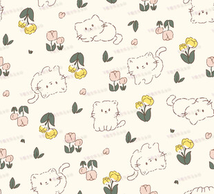 可爱猫咪花卉图案背景