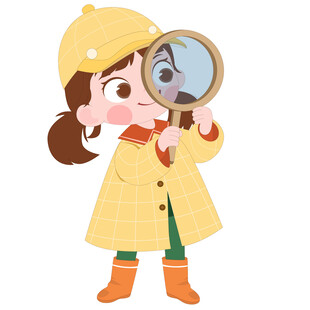 卡通戴帽子侦探拿放大镜探索观察