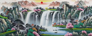 流水生财山水画