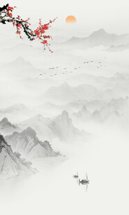 新中式梅花花鸟画背景壁画