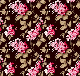粉色花卉图案的深色织物