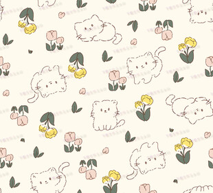 可爱猫咪花卉图案背景