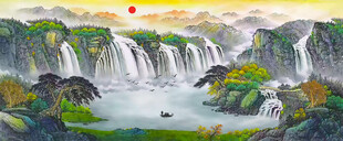 八方来财山水画