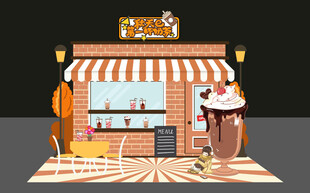 复古风街头咖啡店场景