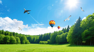 蓝天白云草地森林