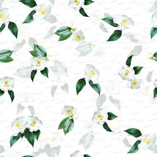 白色花朵绿叶无缝图案