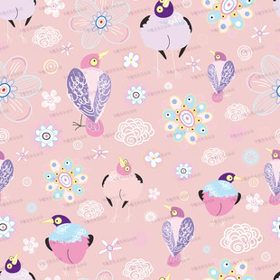 粉色背景可爱花鸟图案